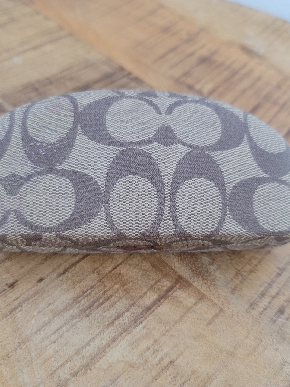 Coach Signature Pattern Sunglasses Case in Khaki/Chocolate